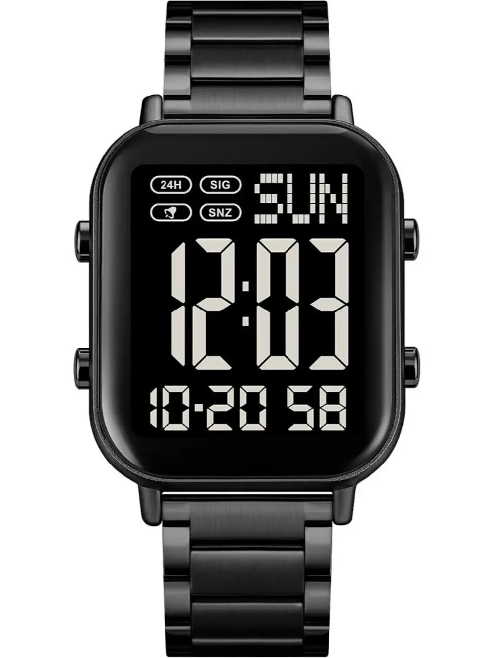 Unisex Black Analog Stainless Steel Waterproof Electronic Square Digital Watch